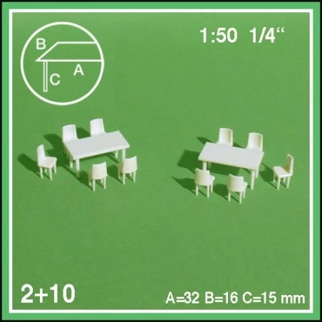 2 tables rectangulaires et 10 chaises échelle 1:50