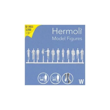 Hermoli 3D - Personnages 3D 1:200. 24 figurines blanches, debout