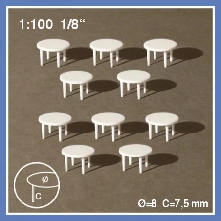 10 Tische rund mit 4 Beinen - Massstab 1:100
