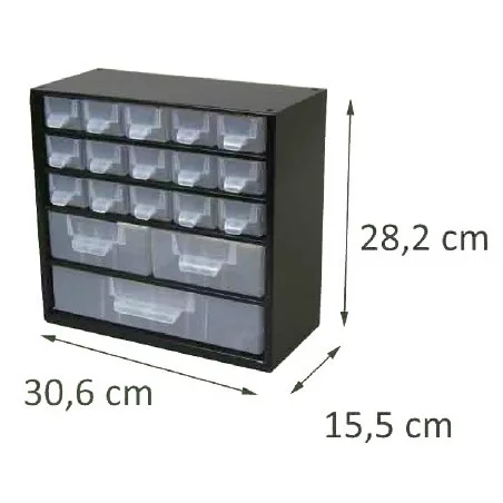 Schubladenbox Metall schwarz 18 Schubladen. Höhe : 28.2 cm. Breite : 30.6 cm