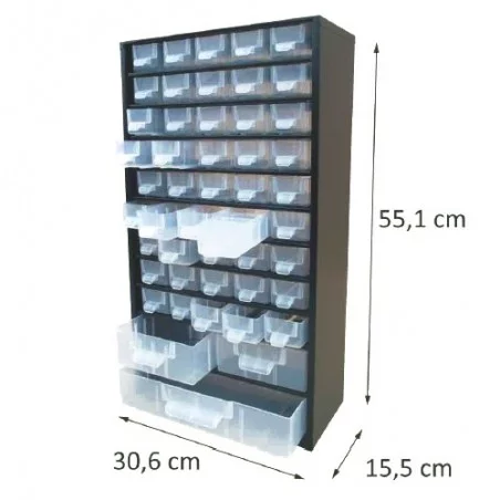 Schubladenbox Metall schwarz 48 Schubladen. Höhe : 55.1 cm. Breite : 30.6 cm