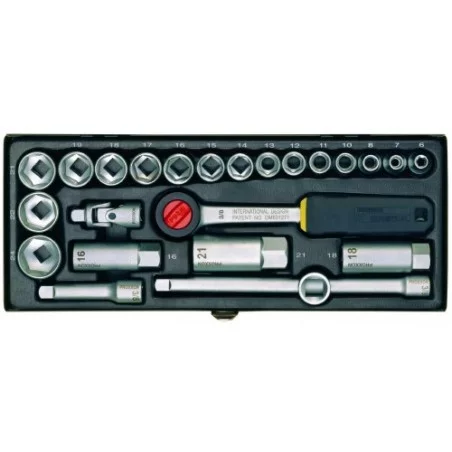 Set Steckschlüssel kompakt 3/8" von 6 bis 24 mm 20 Teile